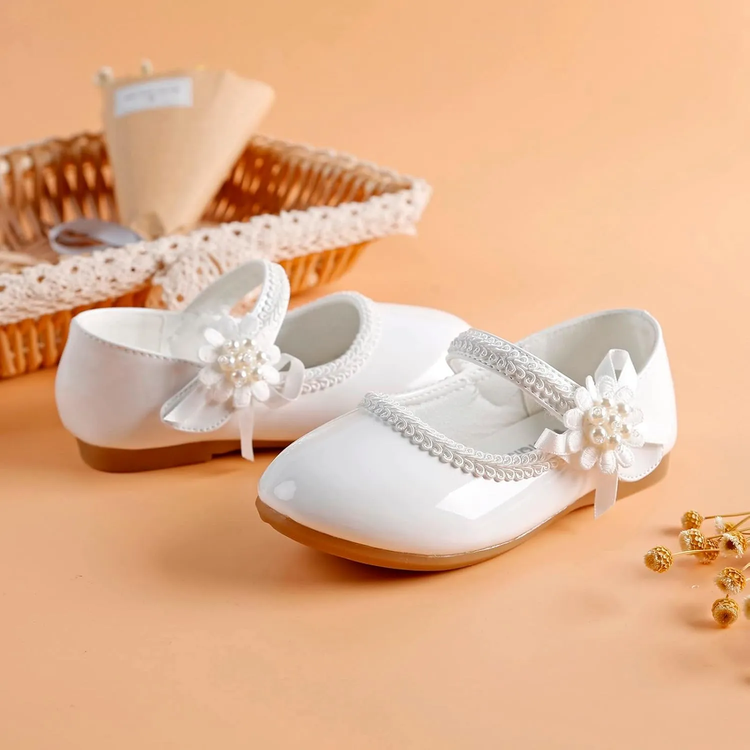 Girls Dress Shoes Toddler Girls Mary Jane with Pearls Low Heels Pumps for Flower Girl Wedding Party Girls School Shoes