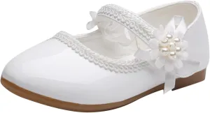 Girls Dress Shoes Toddler Girls Mary Jane with Pearls Low Heels Pumps for Flower Girl Wedding Party Girls School Shoes