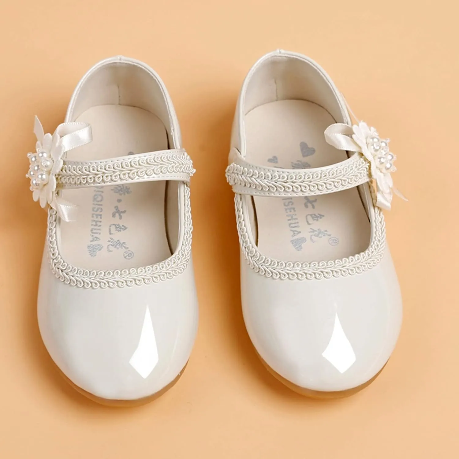 Girls Dress Shoes Toddler Girls Mary Jane with Pearls Low Heels Pumps for Flower Girl Wedding Party Girls School Shoes