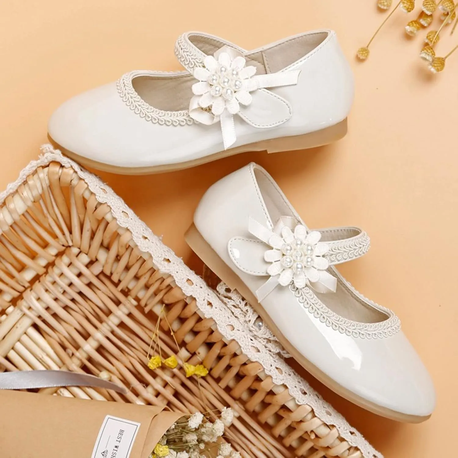 Girls Dress Shoes Toddler Girls Mary Jane with Pearls Low Heels Pumps for Flower Girl Wedding Party Girls School Shoes