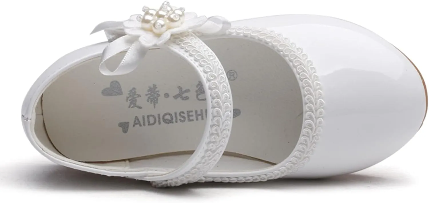 Girls Dress Shoes Toddler Girls Mary Jane with Pearls Low Heels Pumps for Flower Girl Wedding Party Girls School Shoes