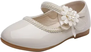 Girls Dress Shoes Toddler Girls Mary Jane with Pearls Low Heels Pumps for Flower Girl Wedding Party Girls School Shoes