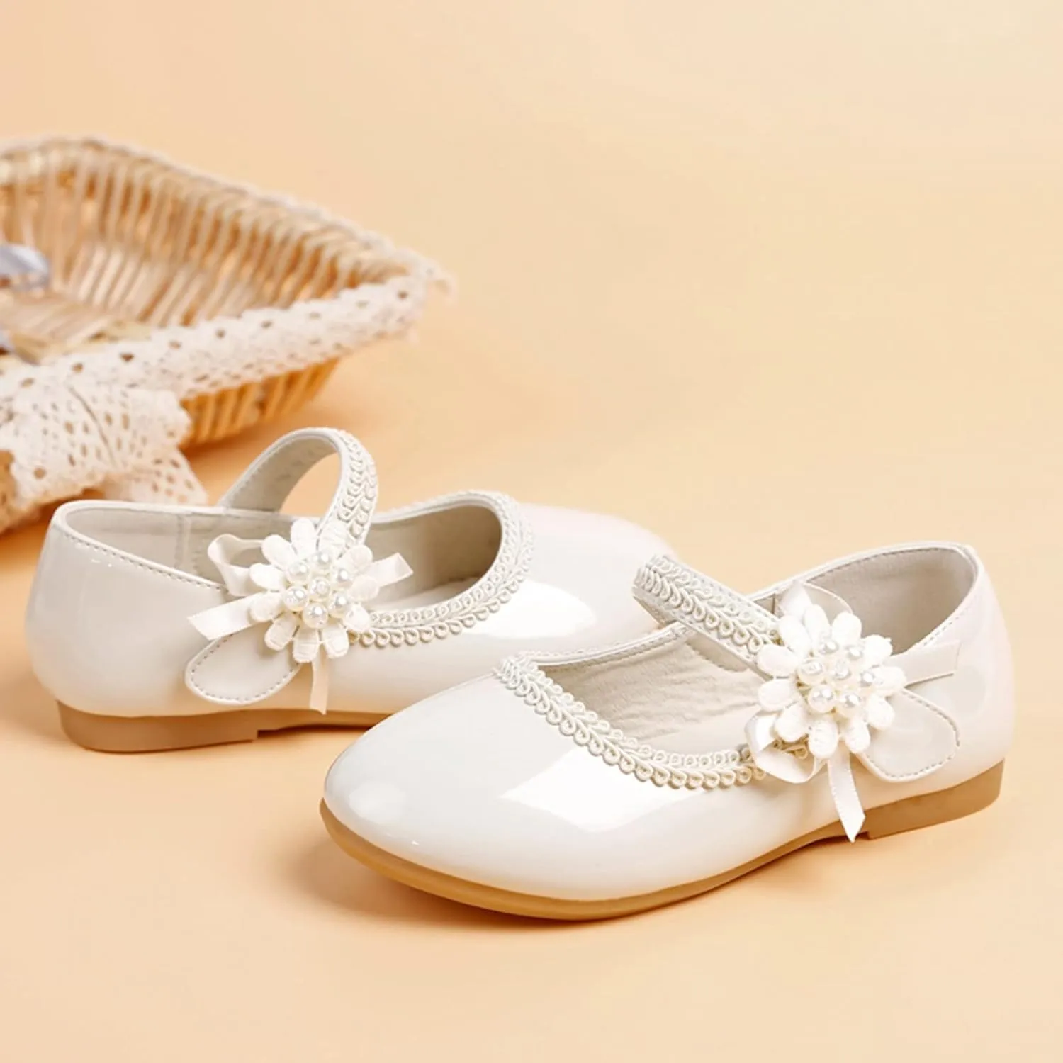 Girls Dress Shoes Toddler Girls Mary Jane with Pearls Low Heels Pumps for Flower Girl Wedding Party Girls School Shoes