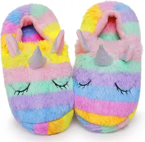 Girls Family Unicorn Slippers Cute Fluffy Anti-Slip Indoor Home Slippers Household Winter Warm Slippers