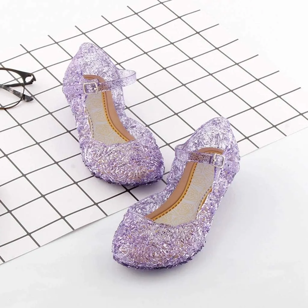 Girls Jelly Sandals Cosplay Dress Up Mary Jane Flats Heels Dance Party Birthday Single Shoes for Kids Toddler