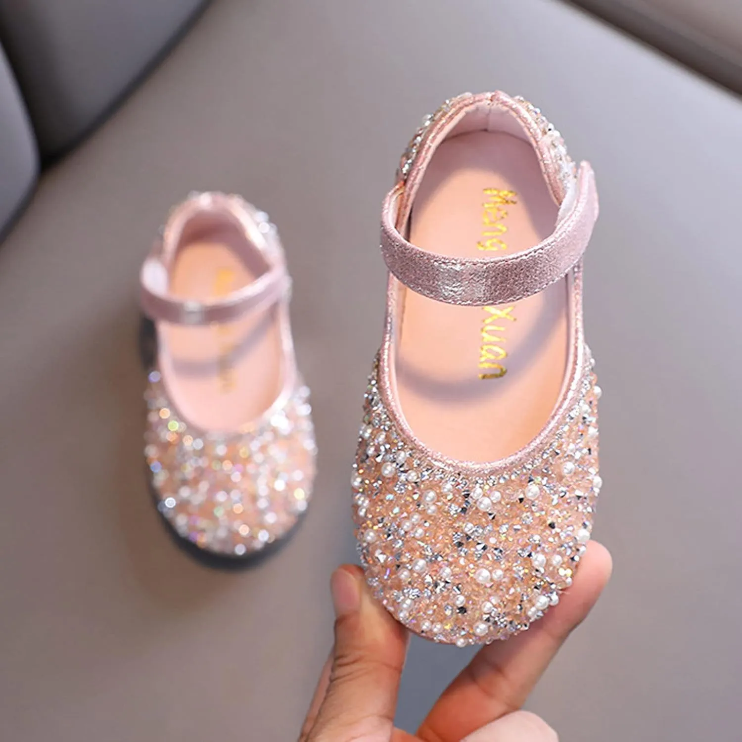 Girls Mary Jane Dress Shoes Rhinestones Flower Girl Wedding Party Shoes Ballet Flats Toddler Sandals