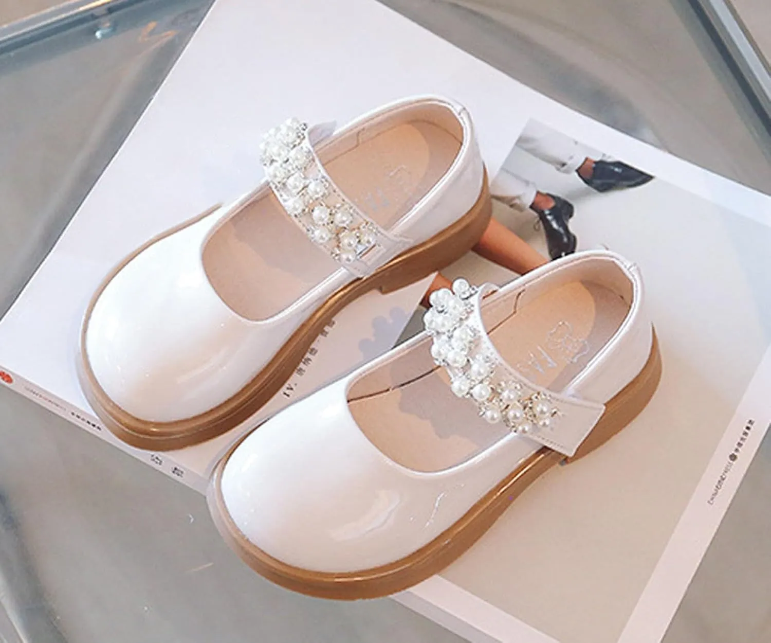 Girl's Mary Jane Dress Shoes School Shoes for Girls Ballet Flat with Rhinestone Strap for Party Wedding School Shoes