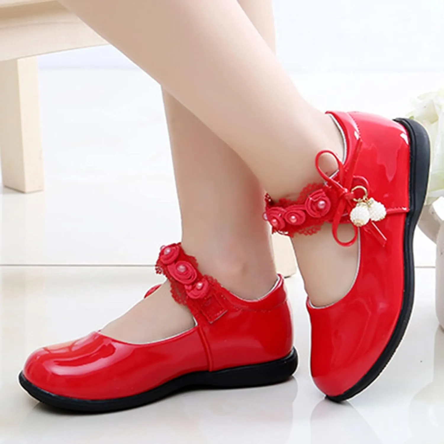 Girls Mary Jane Shoes School Kids Uniform Flat Ballet Strap Dress Formal Slip-On Shoes Performance Shoes Youth