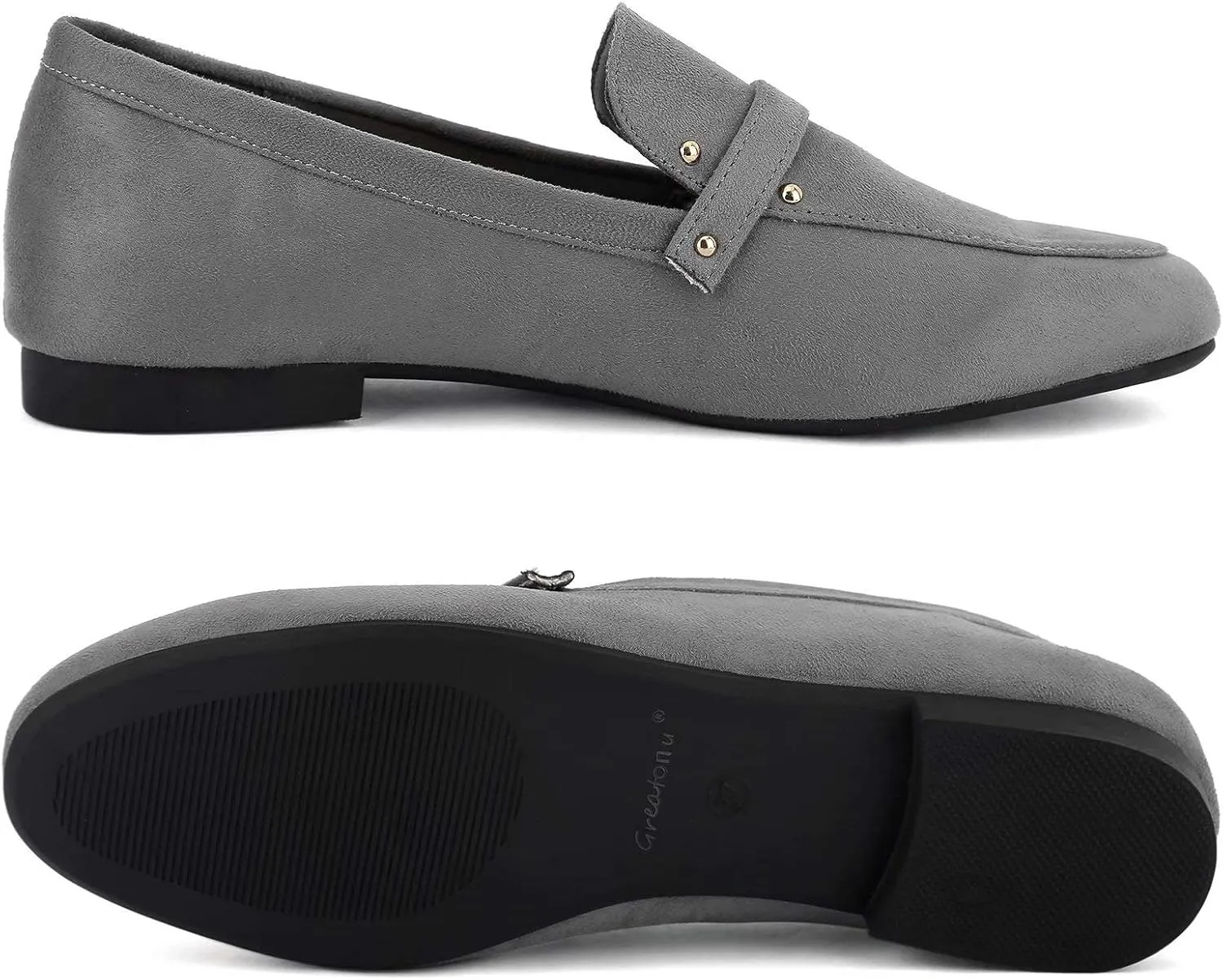 Greatonu Women's Faux Suede Loafers Comfortable Slip-on Flat Low Heels Casual Daily Shoes