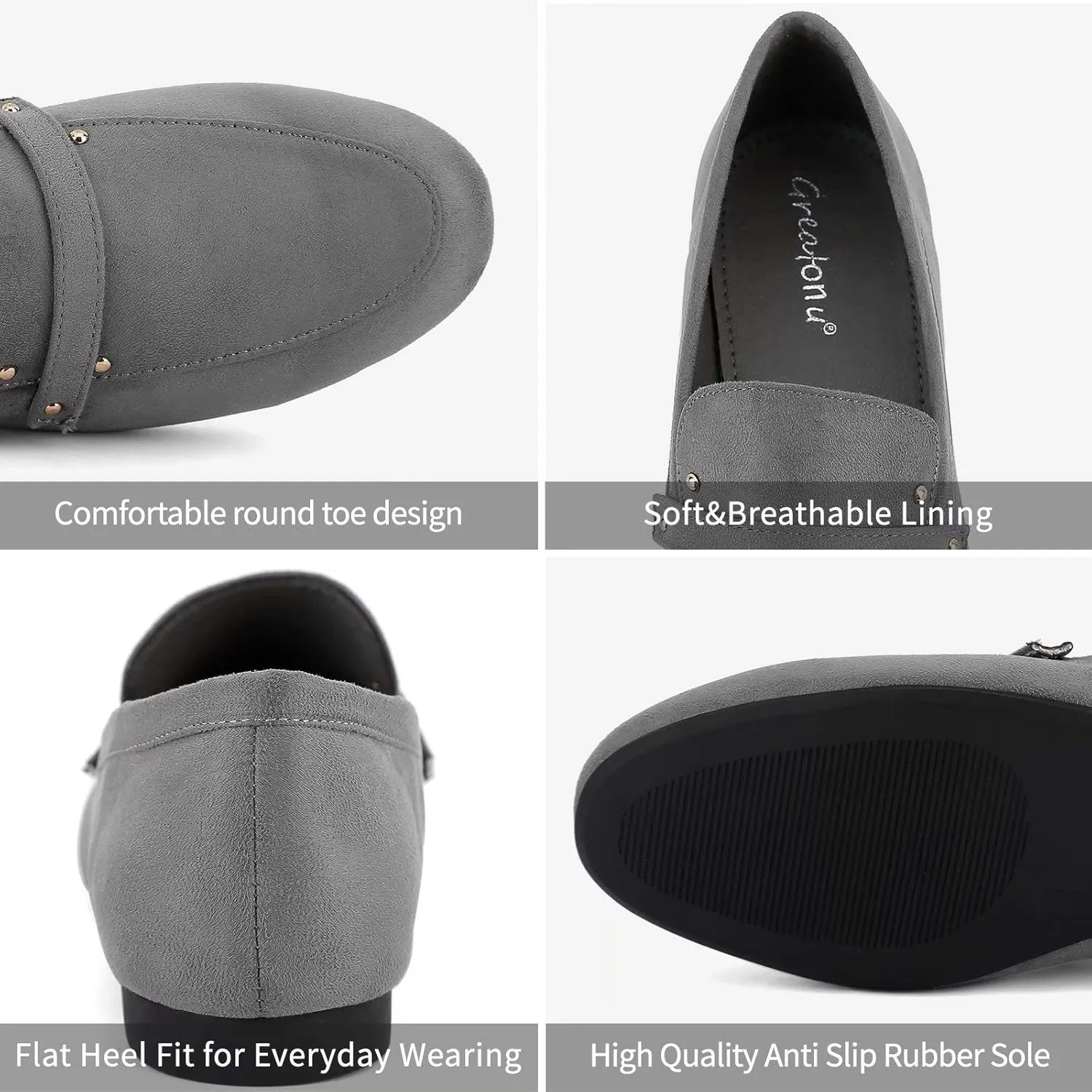 Greatonu Women's Faux Suede Loafers Comfortable Slip-on Flat Low Heels Casual Daily Shoes