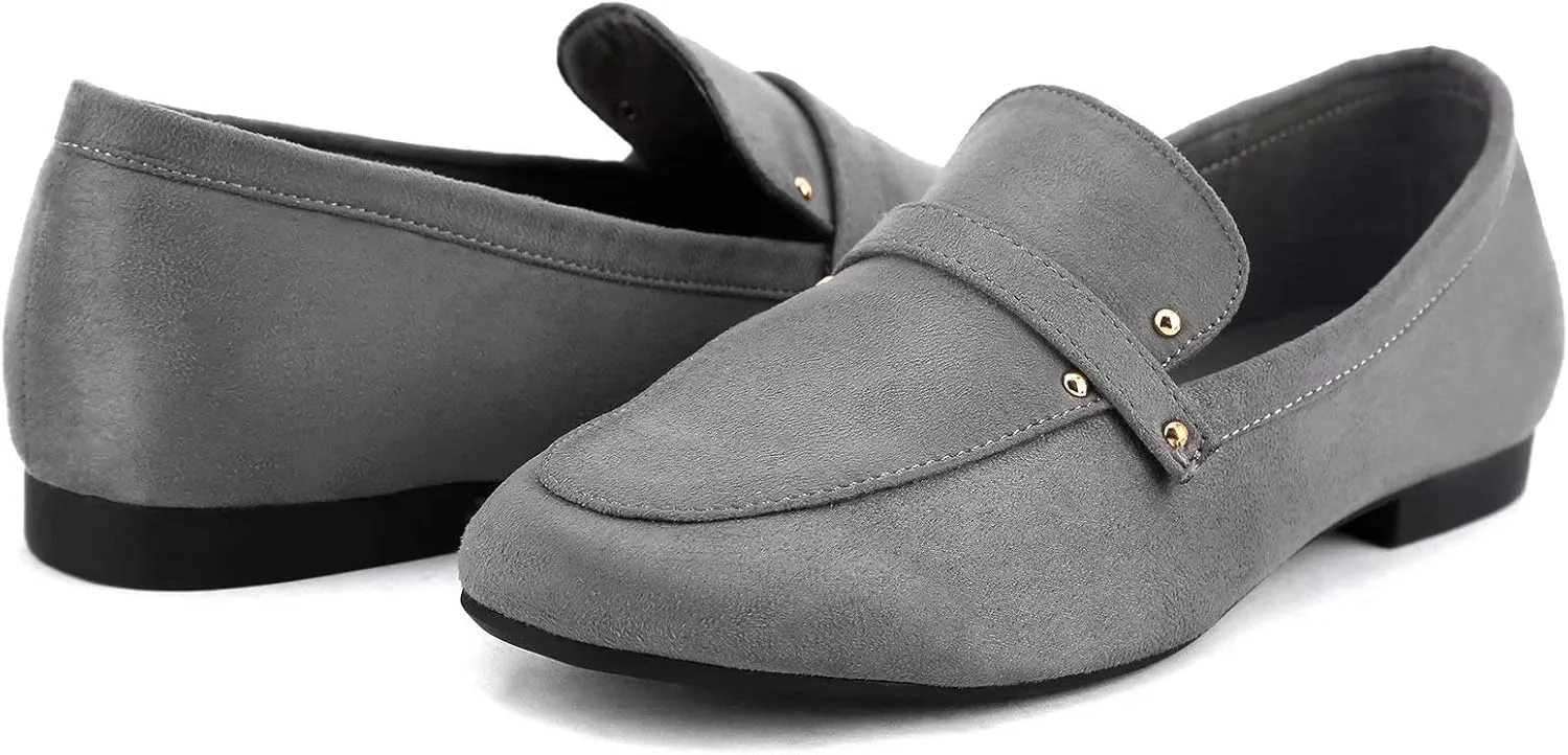 Greatonu Women's Faux Suede Loafers Comfortable Slip-on Flat Low Heels Casual Daily Shoes