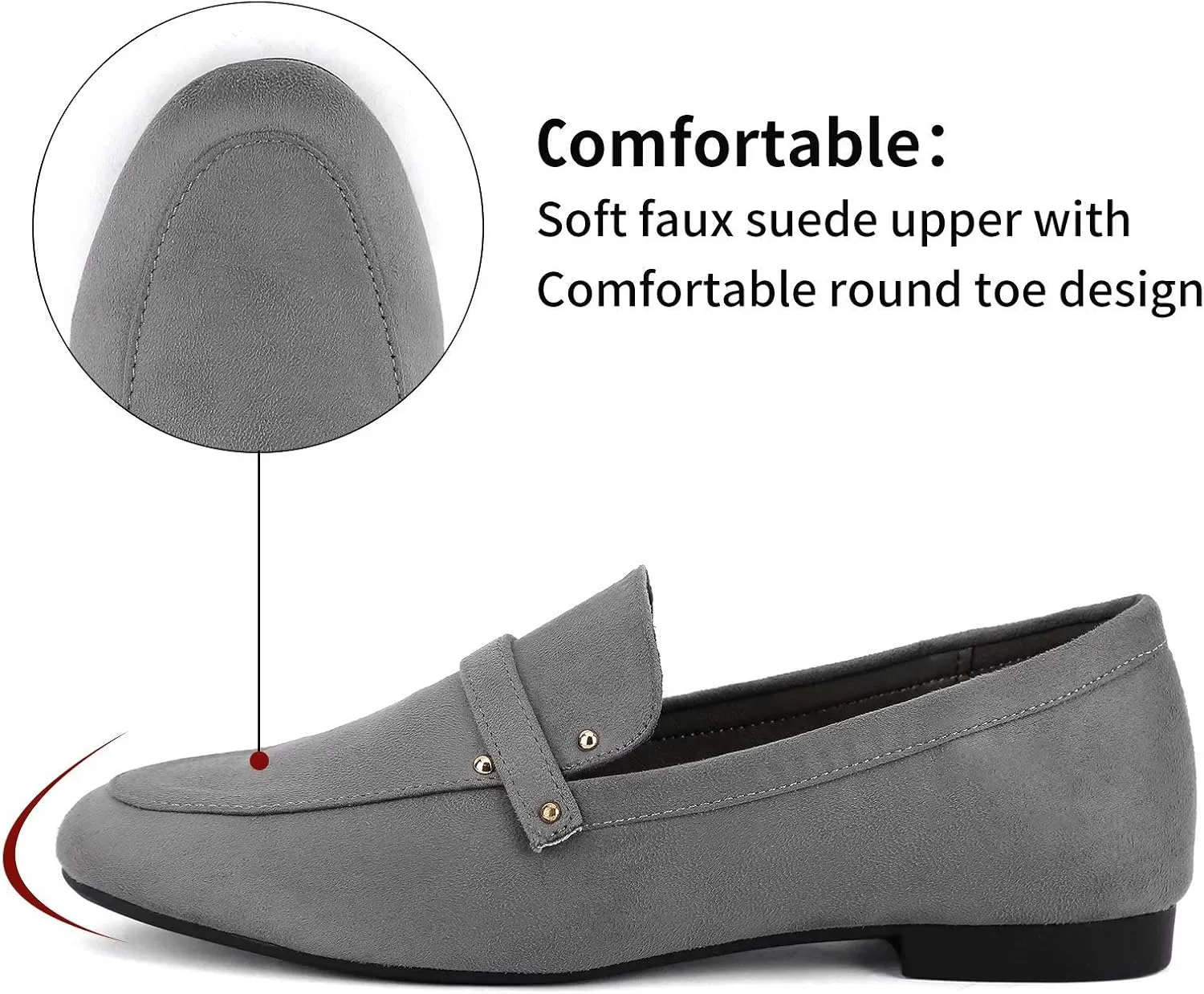 Greatonu Women's Faux Suede Loafers Comfortable Slip-on Flat Low Heels Casual Daily Shoes