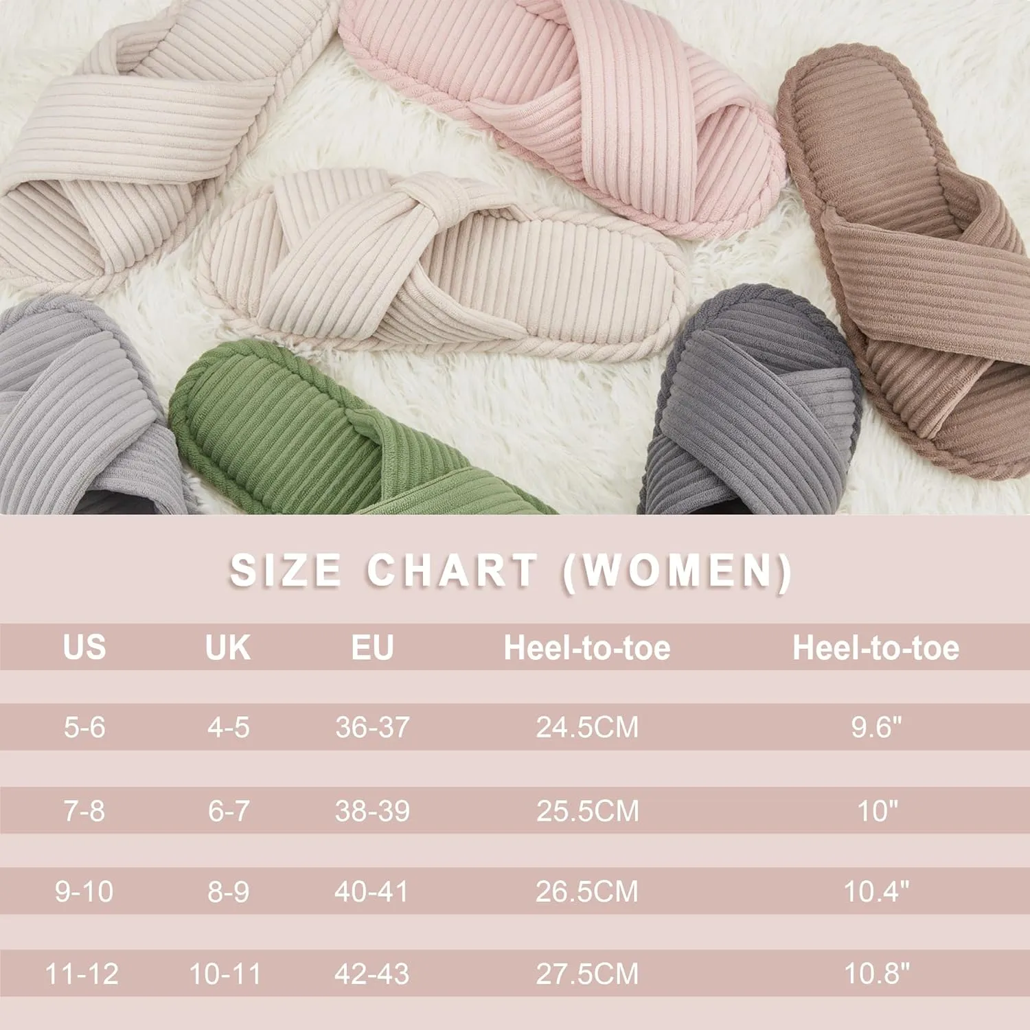 House Slippers for Women Corduroy Cross Band Slippers Open Toe Bedroom Indoor Shoes with Memory Foam