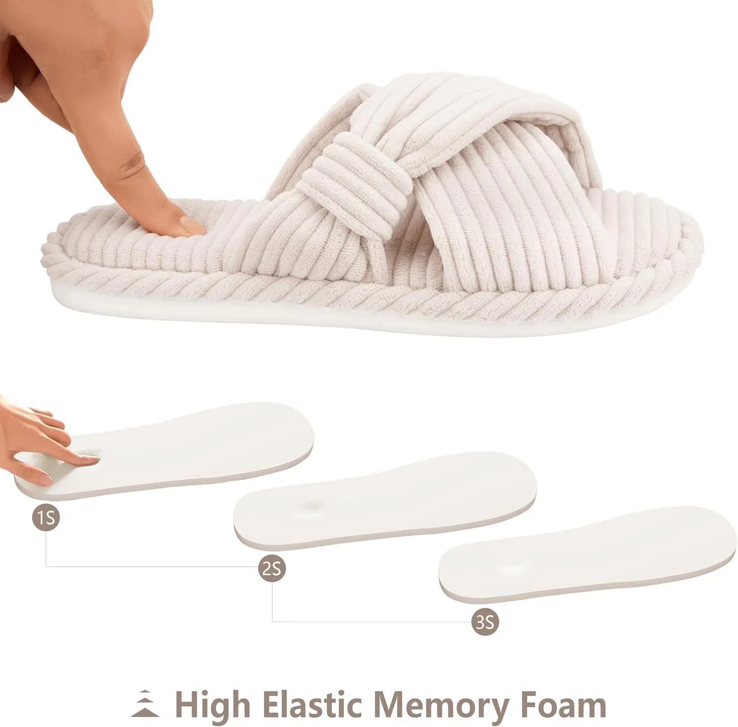 House Slippers for Women Corduroy Cross Band Slippers Open Toe Bedroom Indoor Shoes with Memory Foam