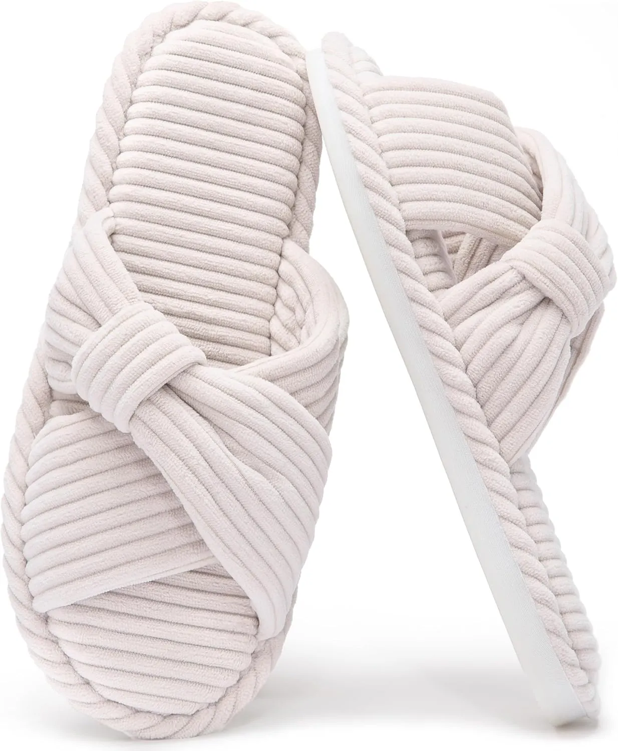 House Slippers for Women Corduroy Cross Band Slippers Open Toe Bedroom Indoor Shoes with Memory Foam
