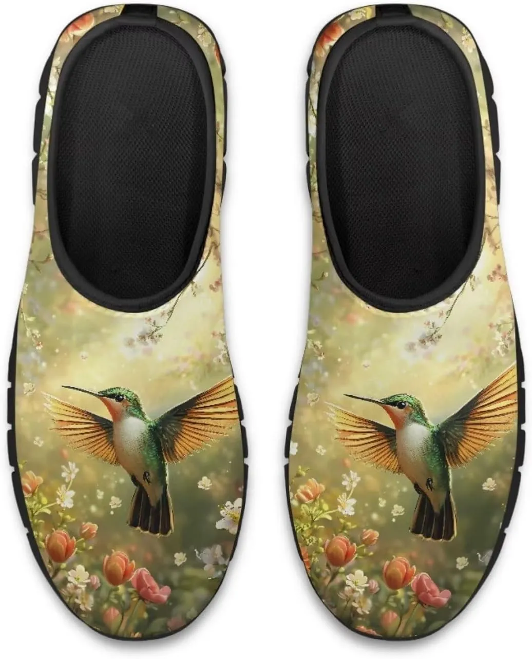 Hummingbirds Print Soft Loafers for Women Casual Trekking Mesh Shoes Non-Slip Walking Flat Shoes for All Seasons