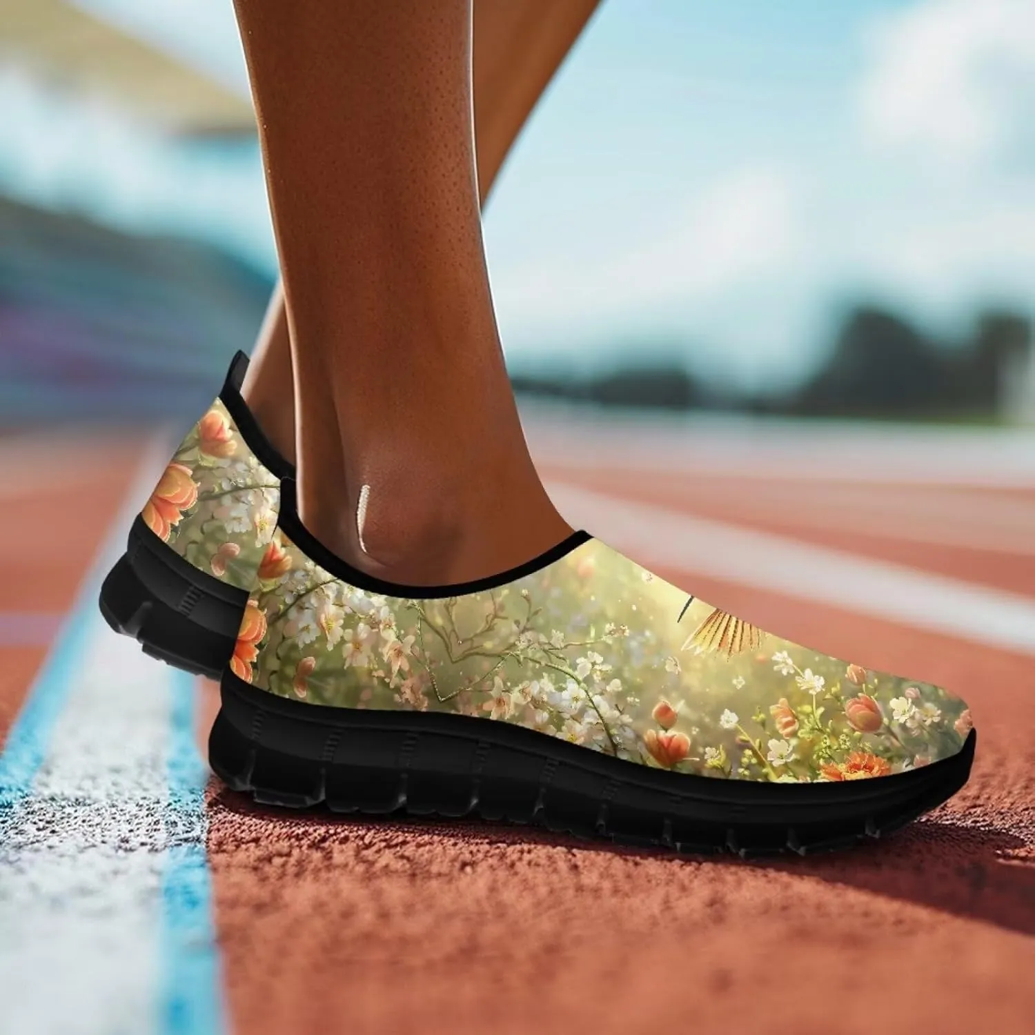 Hummingbirds Print Soft Loafers for Women Casual Trekking Mesh Shoes Non-Slip Walking Flat Shoes for All Seasons