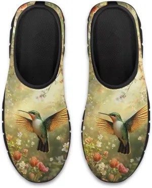 Hummingbirds Print Soft Loafers for Women Casual Trekking Mesh Shoes Non-Slip Walking Flat Shoes for All Seasons