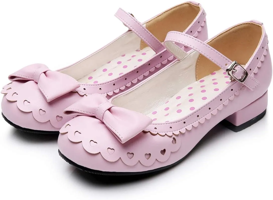 Japanese Sweet Lolita Tea Party Shoes Flounce Trim Bowtie Mary Jane Low Heel Shoes