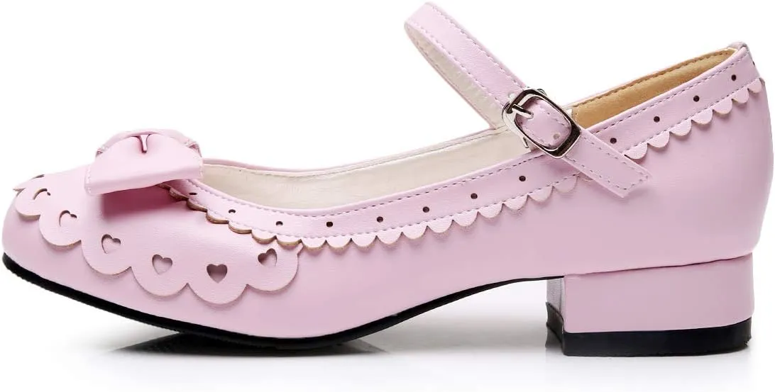 Japanese Sweet Lolita Tea Party Shoes Flounce Trim Bowtie Mary Jane Low Heel Shoes