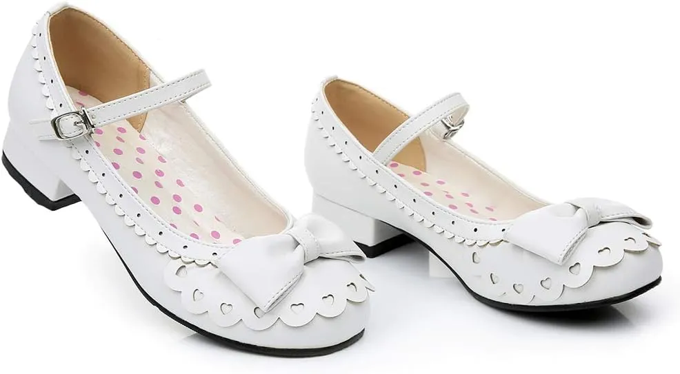 Japanese Sweet Lolita Tea Party Shoes Flounce Trim Bowtie Mary Jane Low Heel Shoes