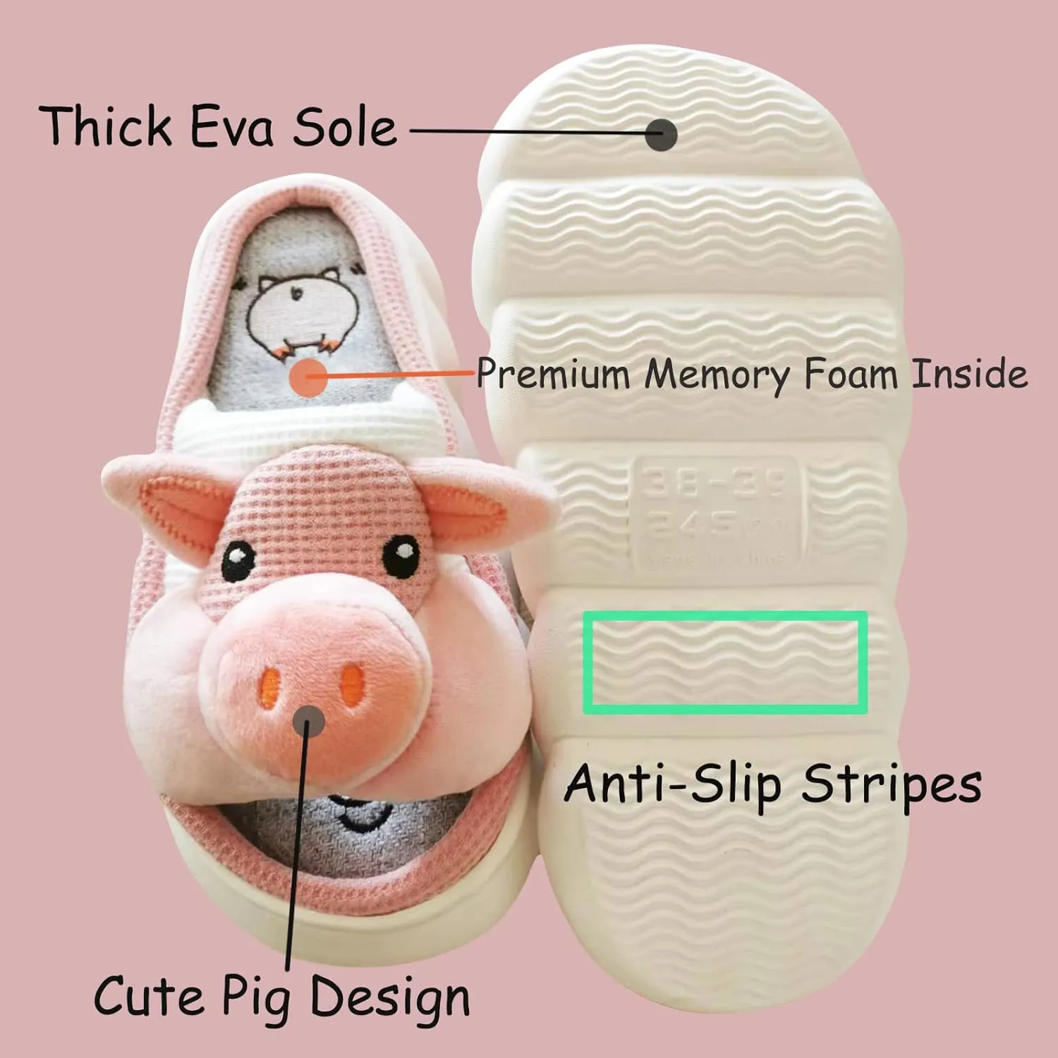 Jerzmy Cute Animal Cow Pig Men Women House Slippers, Comfy Memory Foam Cloudy Soft Slippers Plush Home Shoes for Bedroom Living Room Indoor