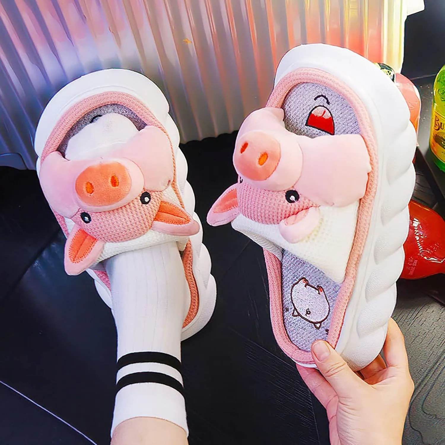 Jerzmy Cute Animal Cow Pig Men Women House Slippers, Comfy Memory Foam Cloudy Soft Slippers Plush Home Shoes for Bedroom Living Room Indoor