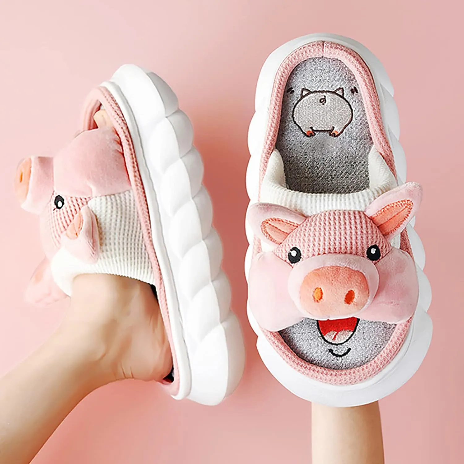 Jerzmy Cute Animal Cow Pig Men Women House Slippers, Comfy Memory Foam Cloudy Soft Slippers Plush Home Shoes for Bedroom Living Room Indoor
