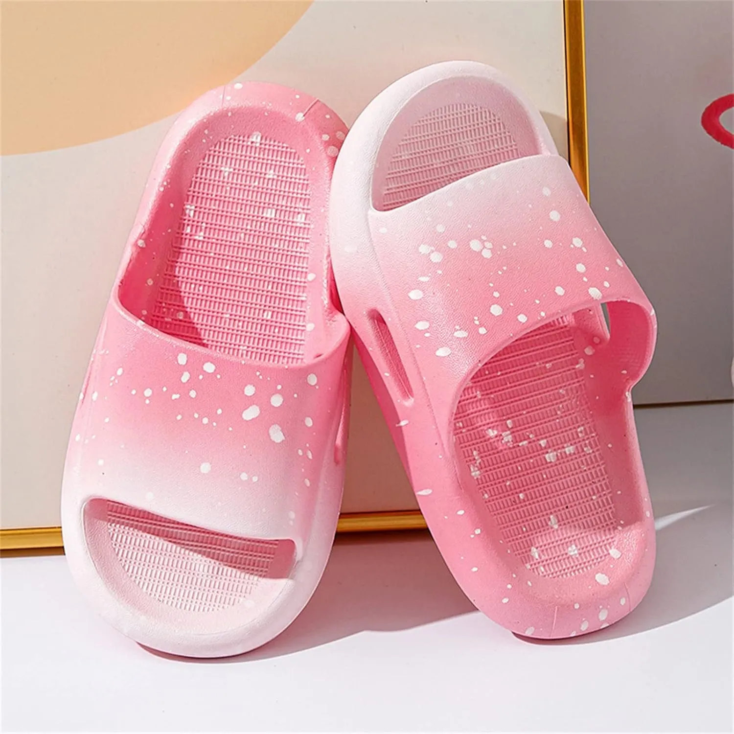 Kids Slides Boys Girls Toddlers Open Toe Slippers Cute Cartoon Sandals Cushioned Thick Sole Beach Pool Shoes