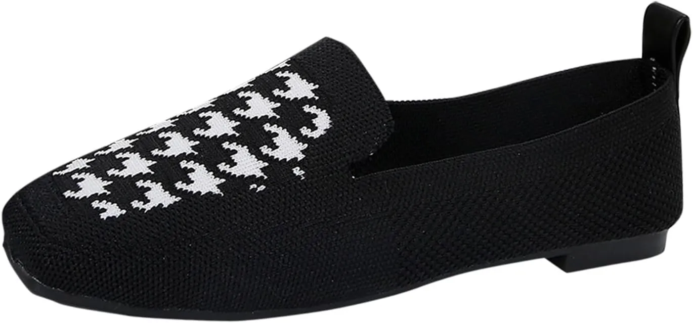 Ladies Casual Square Toe Flat Sole Fly Weave Soft Lightweight Large Size Casual Shoes Womens Casual Dress Shoes Wide