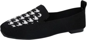 Ladies Casual Square Toe Flat Sole Fly Weave Soft Lightweight Large Size Casual Shoes Womens Casual Dress Shoes Wide