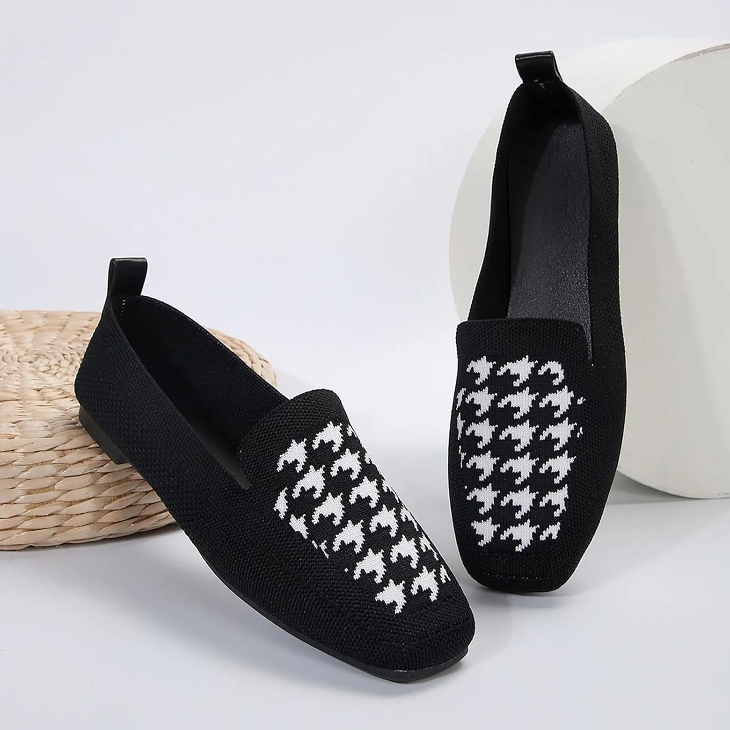 Ladies Casual Square Toe Flat Sole Fly Weave Soft Lightweight Large Size Casual Shoes Womens Casual Dress Shoes Wide