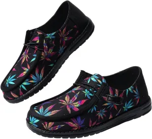 Leaf Print Casual Shoes for Men & Women - Breathable Black Sneakers with Non-Slip Sole - Trendy Botanical Design for Daily Wear & Outdoor Activities