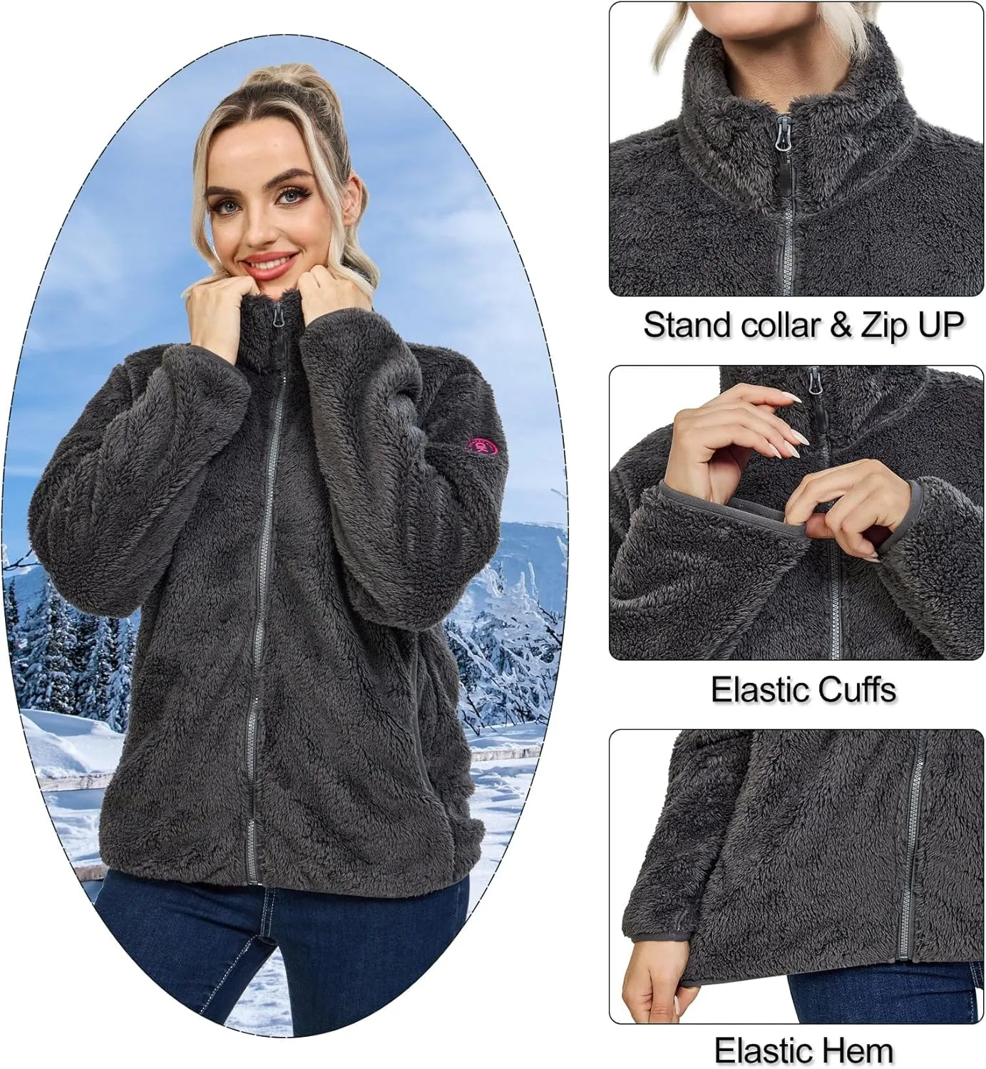 Little Donkey Andy Women's Winter Hoodies Sherpa Fleece Jacket Warm Lightweight Sweatshirt Zip Up Outerwear Fuzzy Coat
