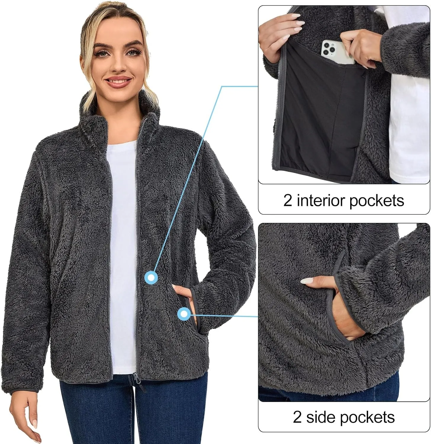 Little Donkey Andy Women's Winter Hoodies Sherpa Fleece Jacket Warm Lightweight Sweatshirt Zip Up Outerwear Fuzzy Coat