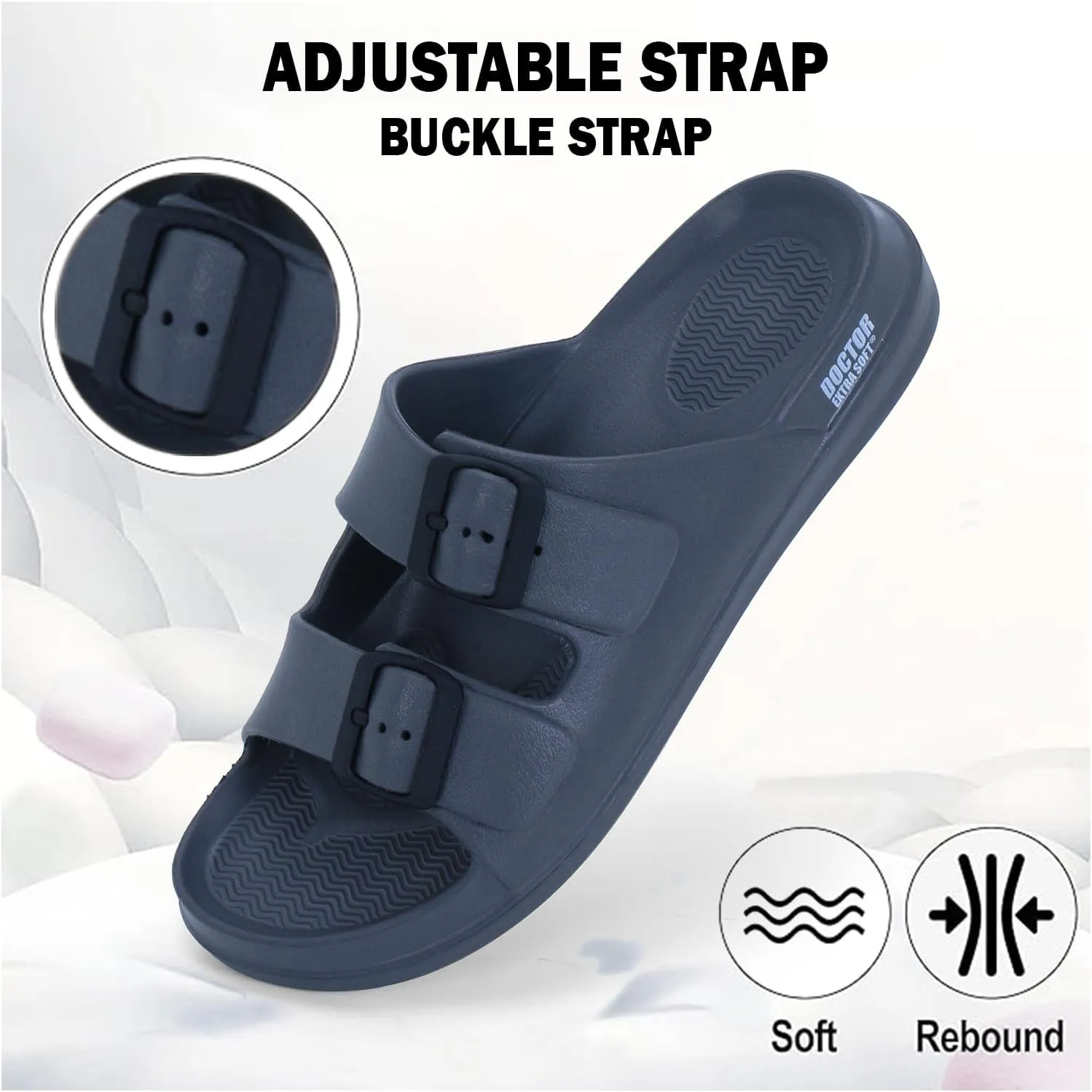 Men's Classic Cushion Sliders/Slippers with Adjustable Buckle Strap for Adult | Comfortable & LightWeight |Stylish & Anti-Skid| Waterproof & Everyday Flip Flops for Gents/Boys D-505