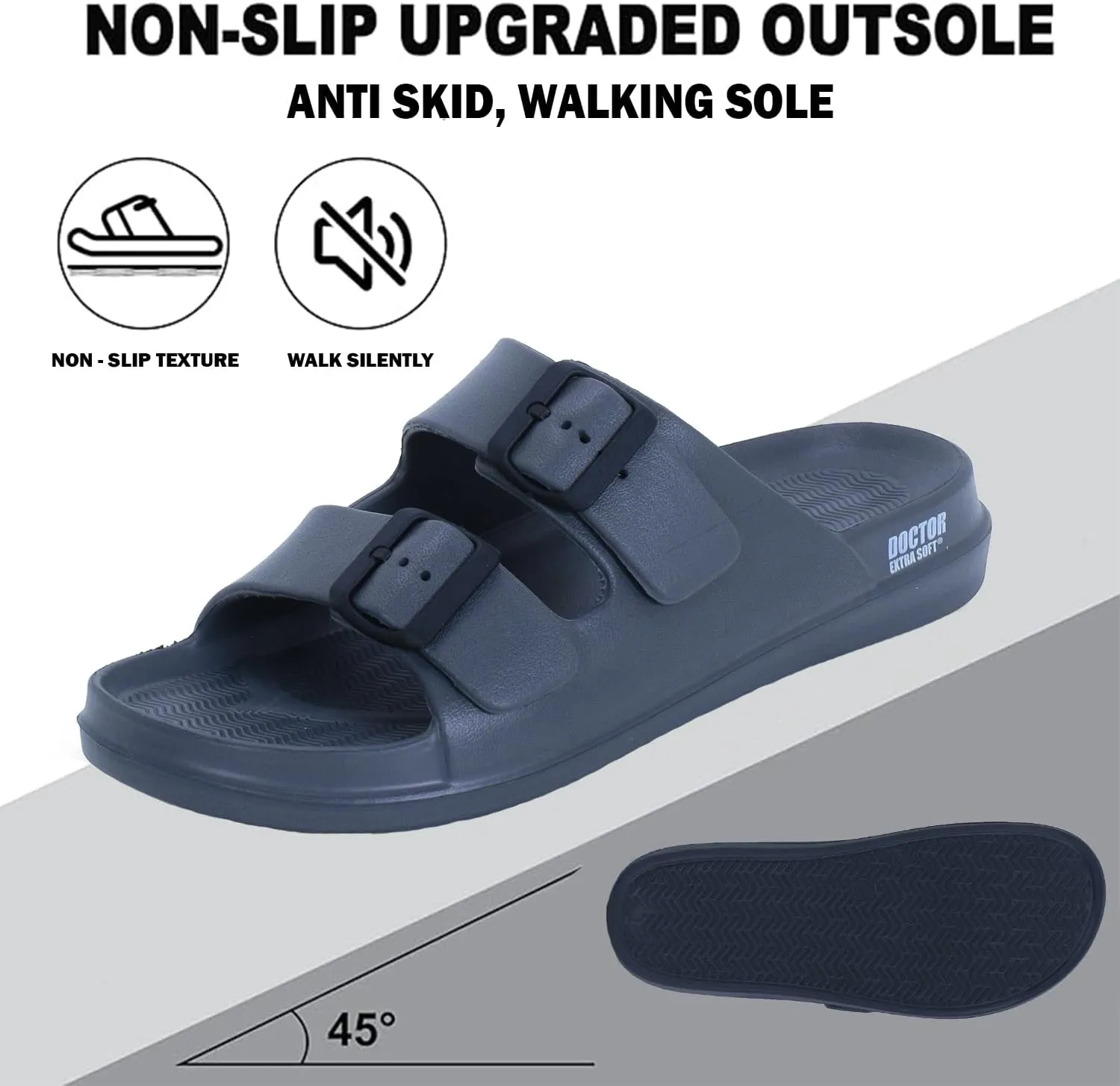 Men's Classic Cushion Sliders/Slippers with Adjustable Buckle Strap for Adult | Comfortable & LightWeight |Stylish & Anti-Skid| Waterproof & Everyday Flip Flops for Gents/Boys D-505