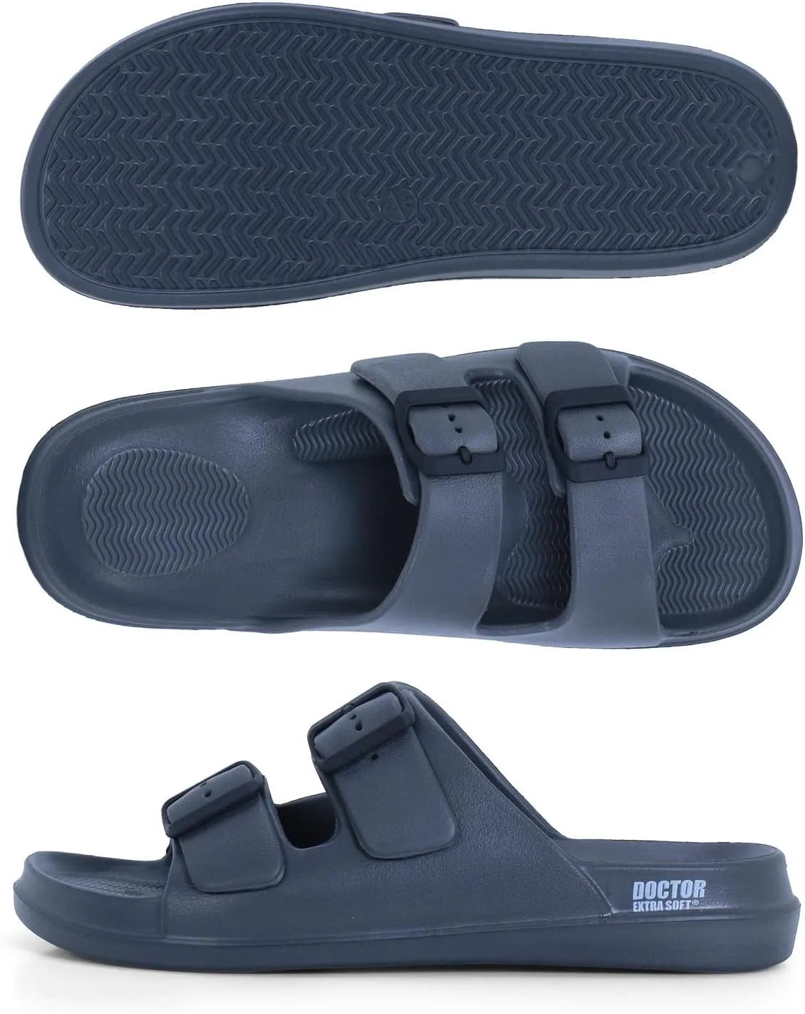 Men's Classic Cushion Sliders/Slippers with Adjustable Buckle Strap for Adult | Comfortable & LightWeight |Stylish & Anti-Skid| Waterproof & Everyday Flip Flops for Gents/Boys D-505