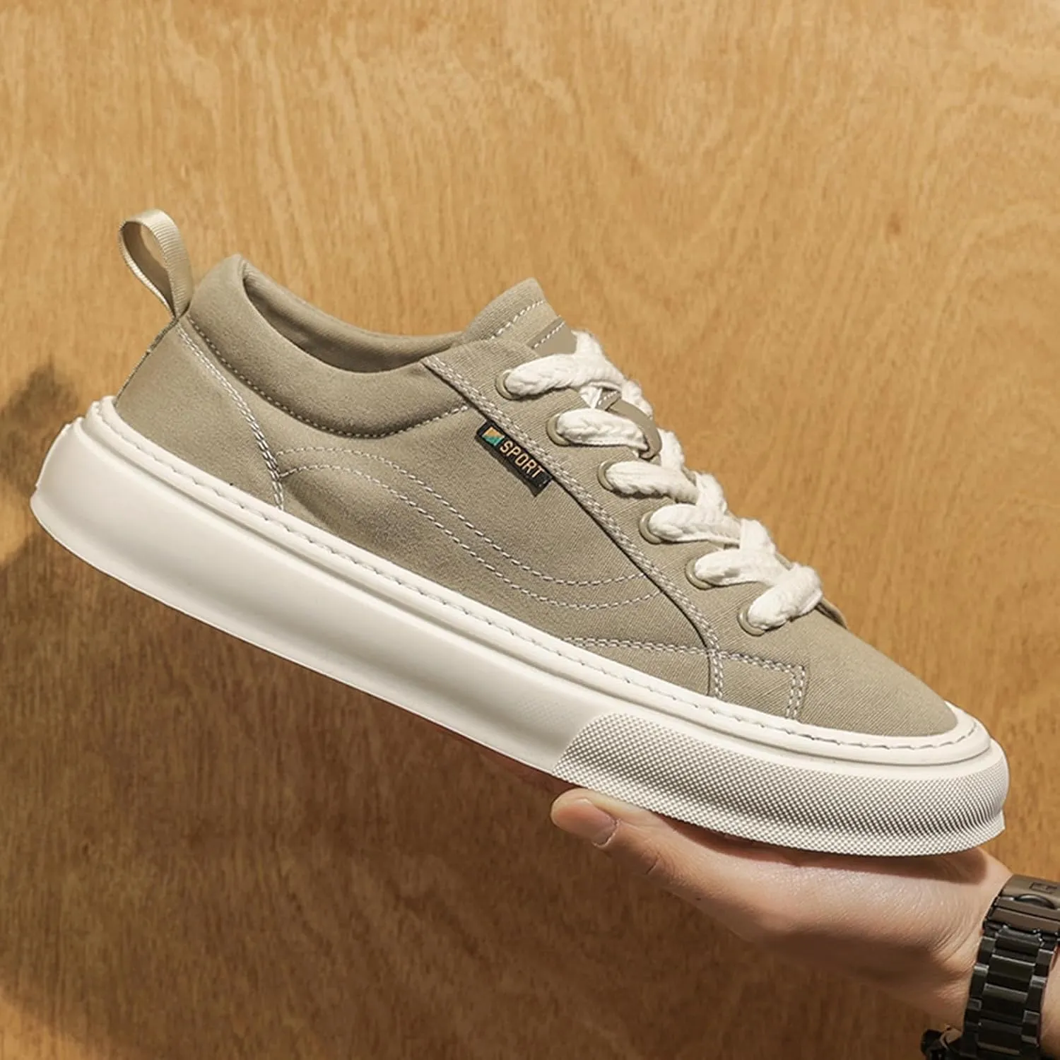 Men's Fashion Breathable Canvas Platform Lace Up Sneakers Casual Retro Lightweight Round Toe Non Slip Walking Daily Shoes