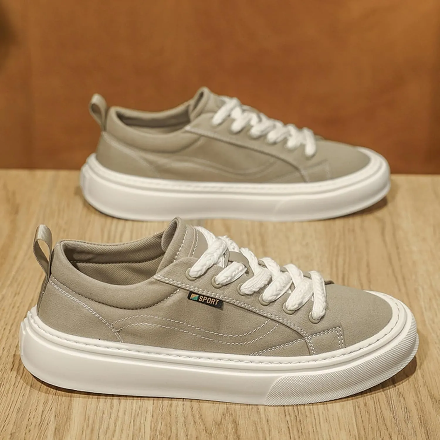 Men's Fashion Breathable Canvas Platform Lace Up Sneakers Casual Retro Lightweight Round Toe Non Slip Walking Daily Shoes