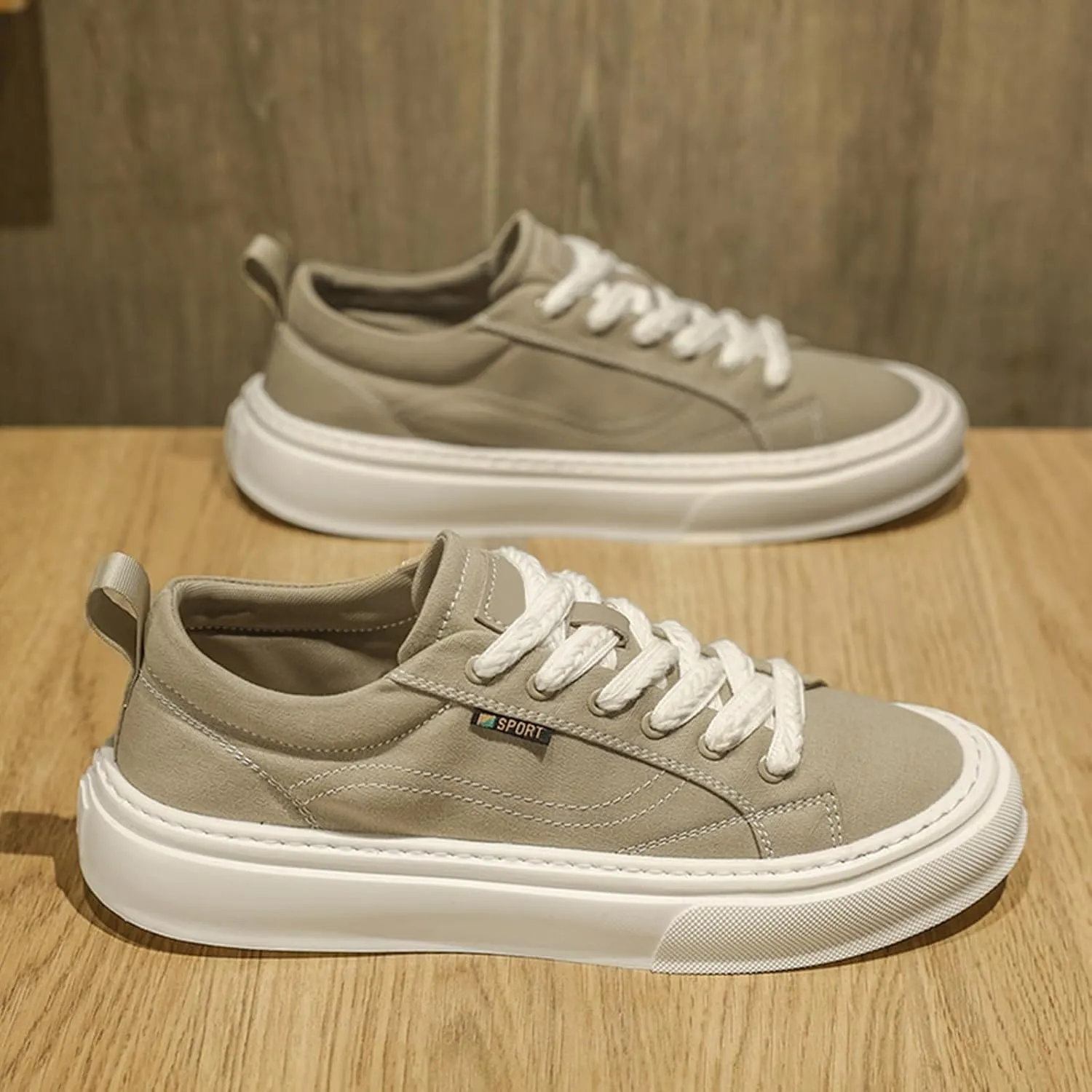 Men's Fashion Breathable Canvas Platform Lace Up Sneakers Casual Retro Lightweight Round Toe Non Slip Walking Daily Shoes
