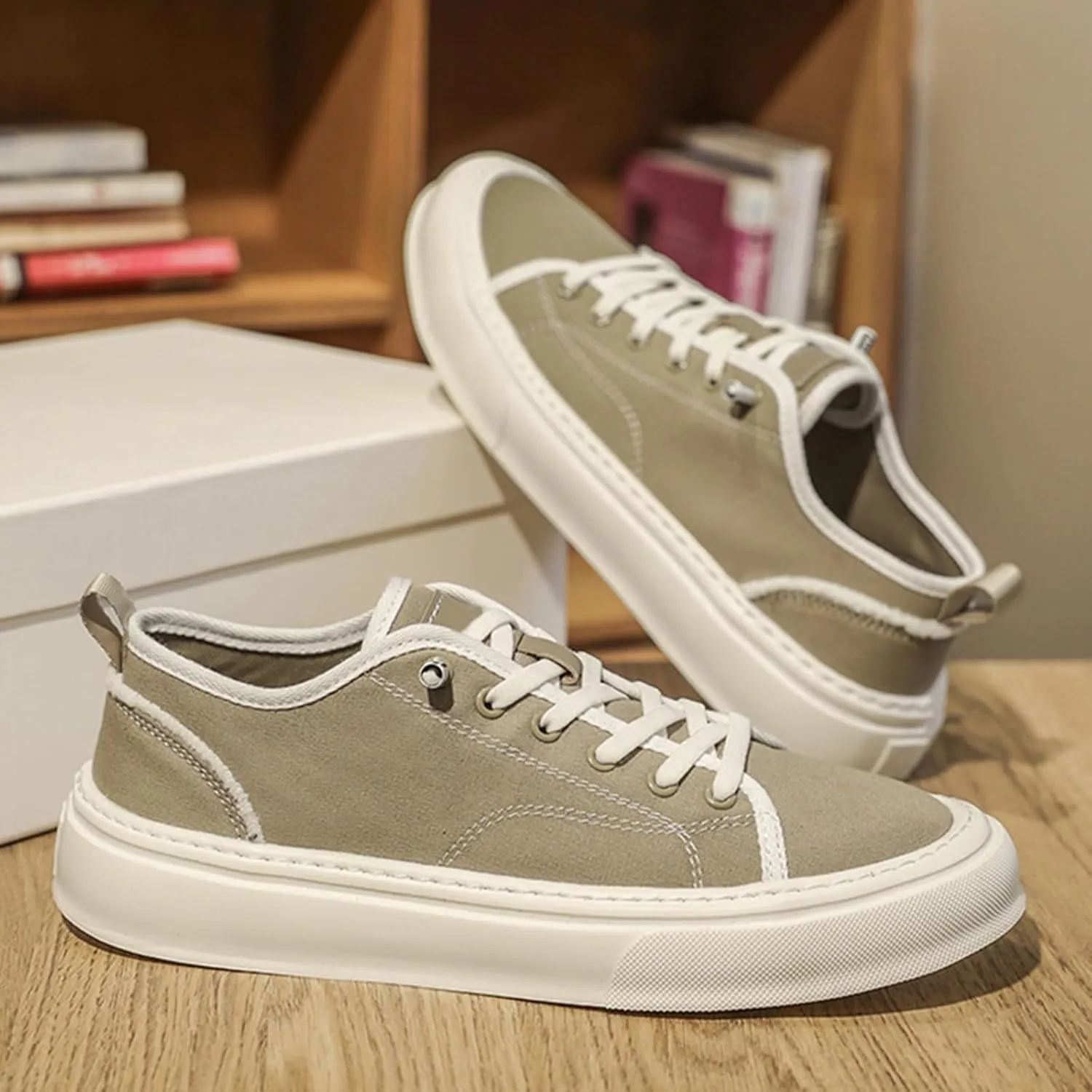 Men's Fashion Breathable Canvas Platform Sneakers with Elastic Strap Casual Lightweight Comfortable Round Toe Non Slip Walking Daily Shoes