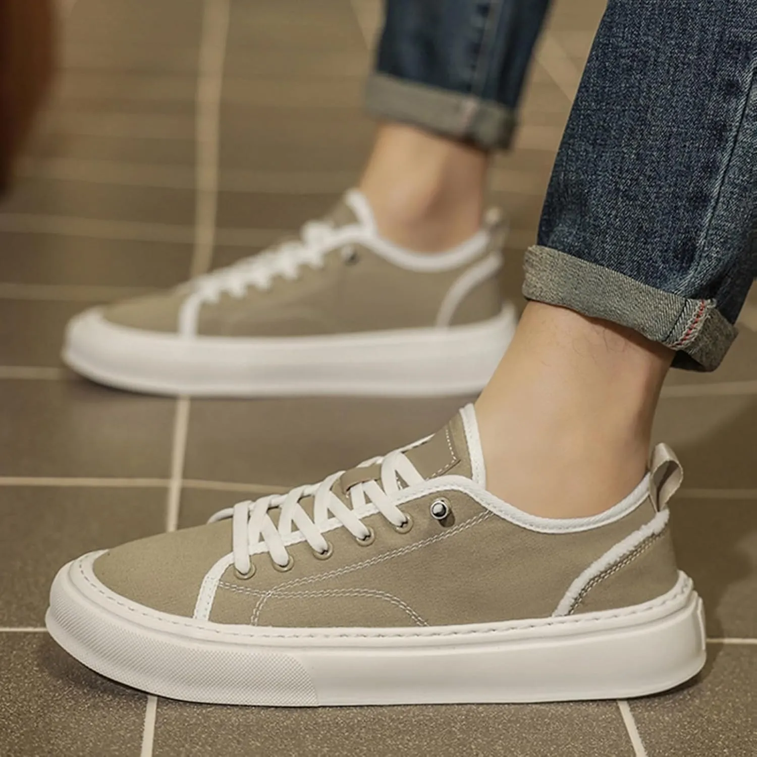 Men's Fashion Breathable Canvas Platform Sneakers with Elastic Strap Casual Lightweight Comfortable Round Toe Non Slip Walking Daily Shoes