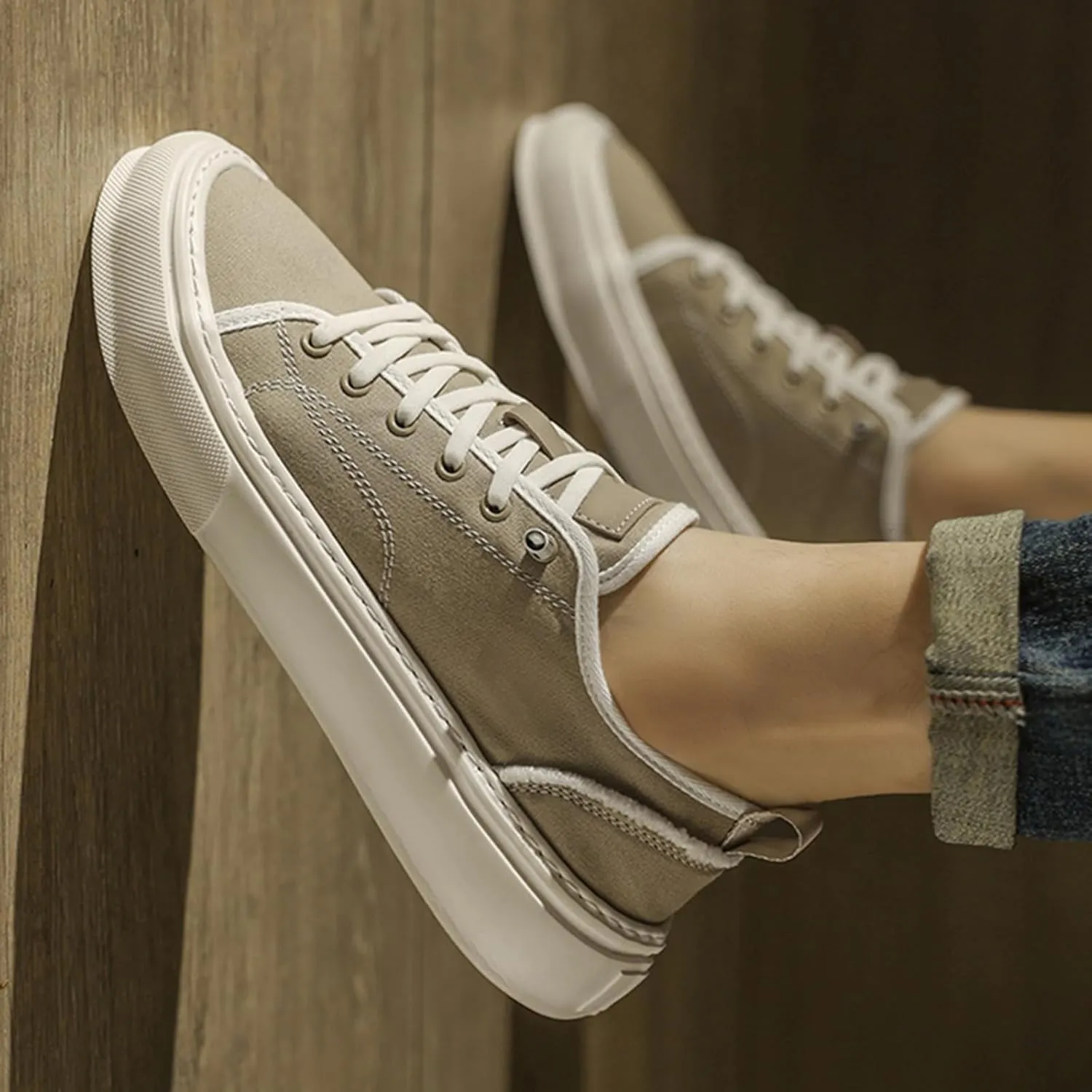 Men's Fashion Breathable Canvas Platform Sneakers with Elastic Strap Casual Lightweight Comfortable Round Toe Non Slip Walking Daily Shoes