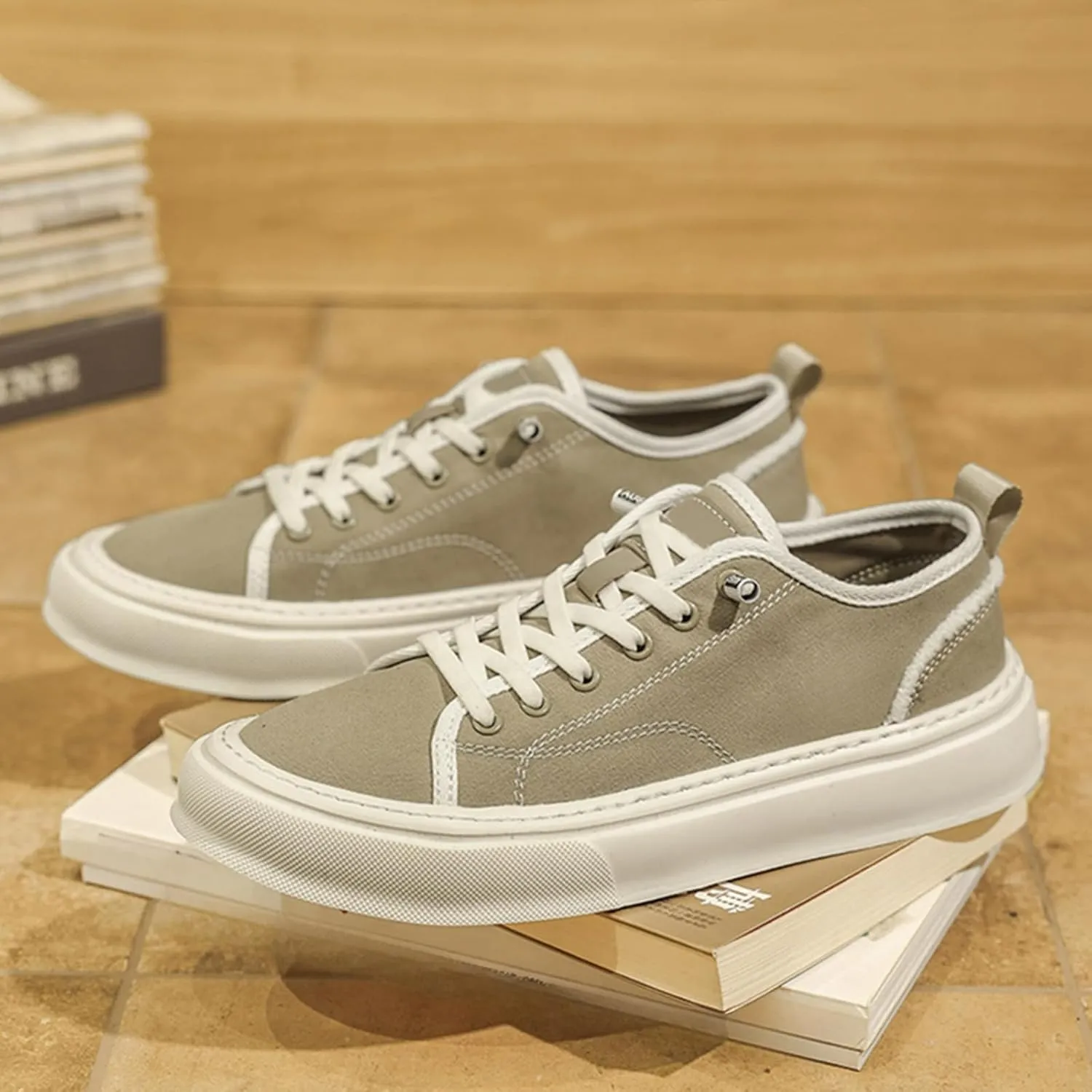 Men's Fashion Breathable Canvas Platform Sneakers with Elastic Strap Casual Lightweight Comfortable Round Toe Non Slip Walking Daily Shoes