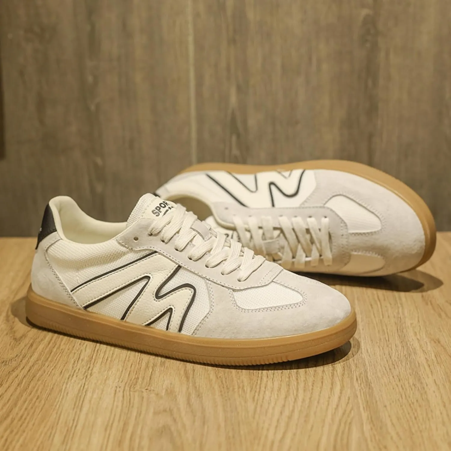 Men's Fashion Breathable Leather Lace Up Sneakers Casual Flats Retro Non Slip Round Toe Walking Driving Daily Shoes