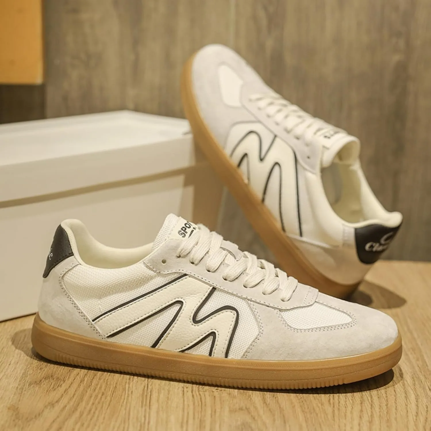 Men's Fashion Breathable Leather Lace Up Sneakers Casual Flats Retro Non Slip Round Toe Walking Driving Daily Shoes