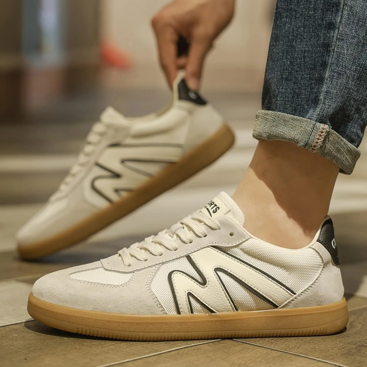 Men's Fashion Breathable Leather Lace Up Sneakers Casual Flats Retro Non Slip Round Toe Walking Driving Daily Shoes