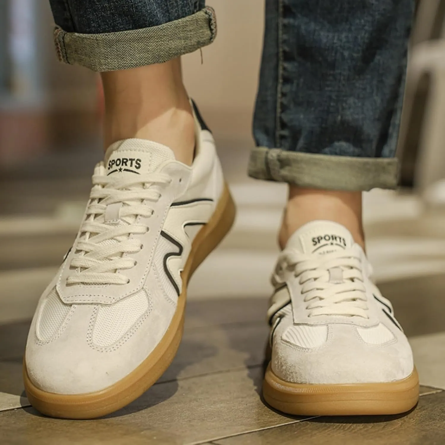 Men's Fashion Breathable Leather Lace Up Sneakers Casual Flats Retro Non Slip Round Toe Walking Driving Daily Shoes