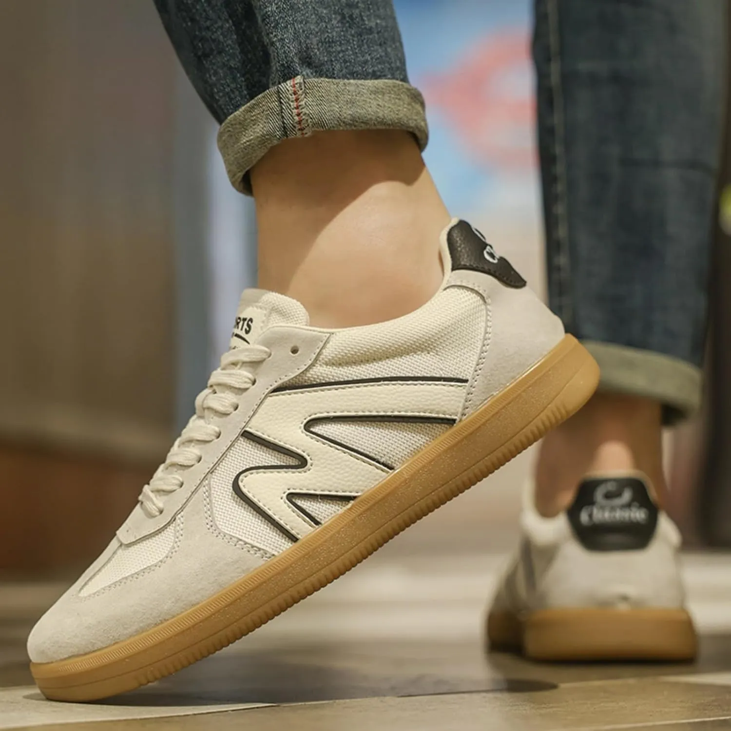 Men's Fashion Breathable Leather Lace Up Sneakers Casual Flats Retro Non Slip Round Toe Walking Driving Daily Shoes